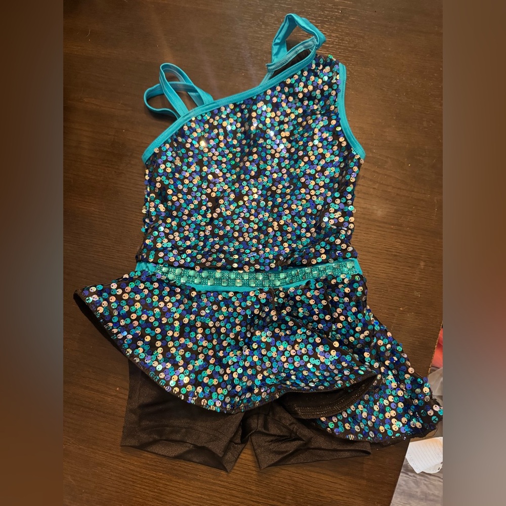 Weissman Teal and Black Sequin Dance Costume